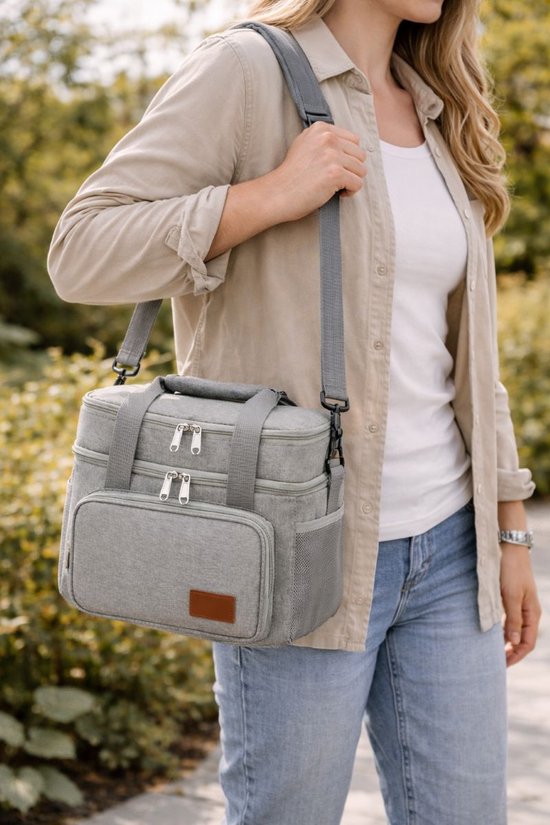 Ceruzo Koeltas 14L – Geïsoleerde Lunchtas – Dubbel Compartiment – Grijs-23 x 20 x 30 cm — afbeelding 5