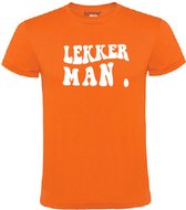 Unisex Oranje T-shirt “LEKKER MAN.” – Witte Print – Koningsdag Shirt – Festival Kleding – Katoen -XXLarge - Specialties By Eizook