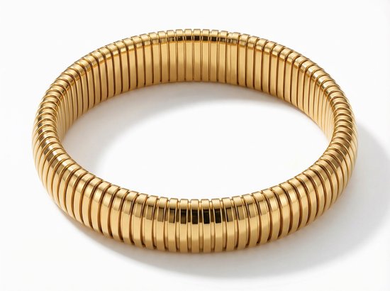 Bracelet Lundholm Avril Femmes – Bracelet Stretch Élastique Or – Acier Inoxydable Premium PVD 2,5 Micron – Bracelet Bangle Statement Grand Bracelet Couleur Or One Size Élastique – One Size
