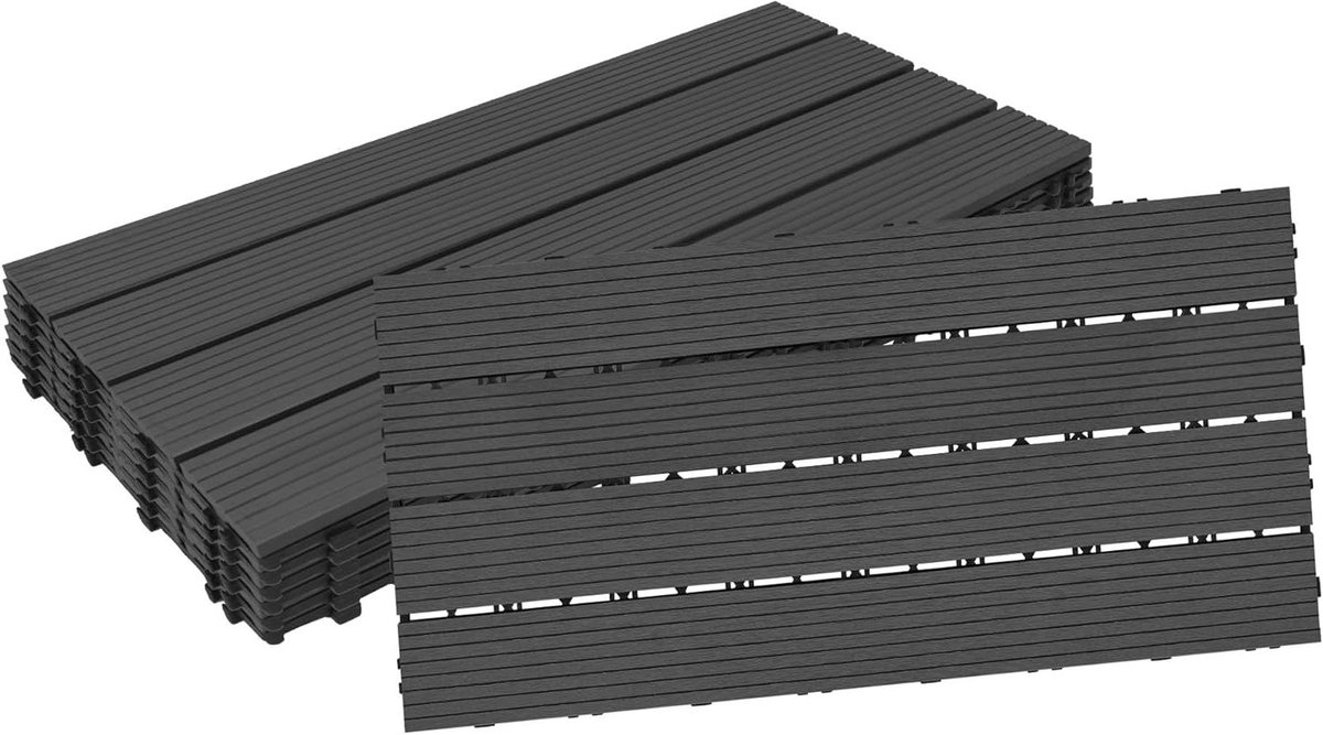 WPC Terrastegels - Balkontegels Vloerbedekking - Buiten Vloeren - Kliksysteem Weerbestendig - 30 x 60 cm 24 stuks - Antraciet