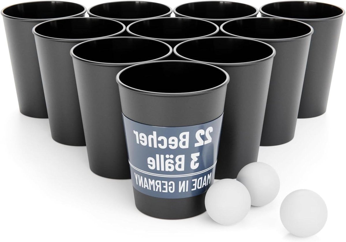Bierpong Bekerset - Feestbekers Herbruikbaar - Spelletjes Avond - Vaatwasmachinebestendig - 22 Stuks - Zwart