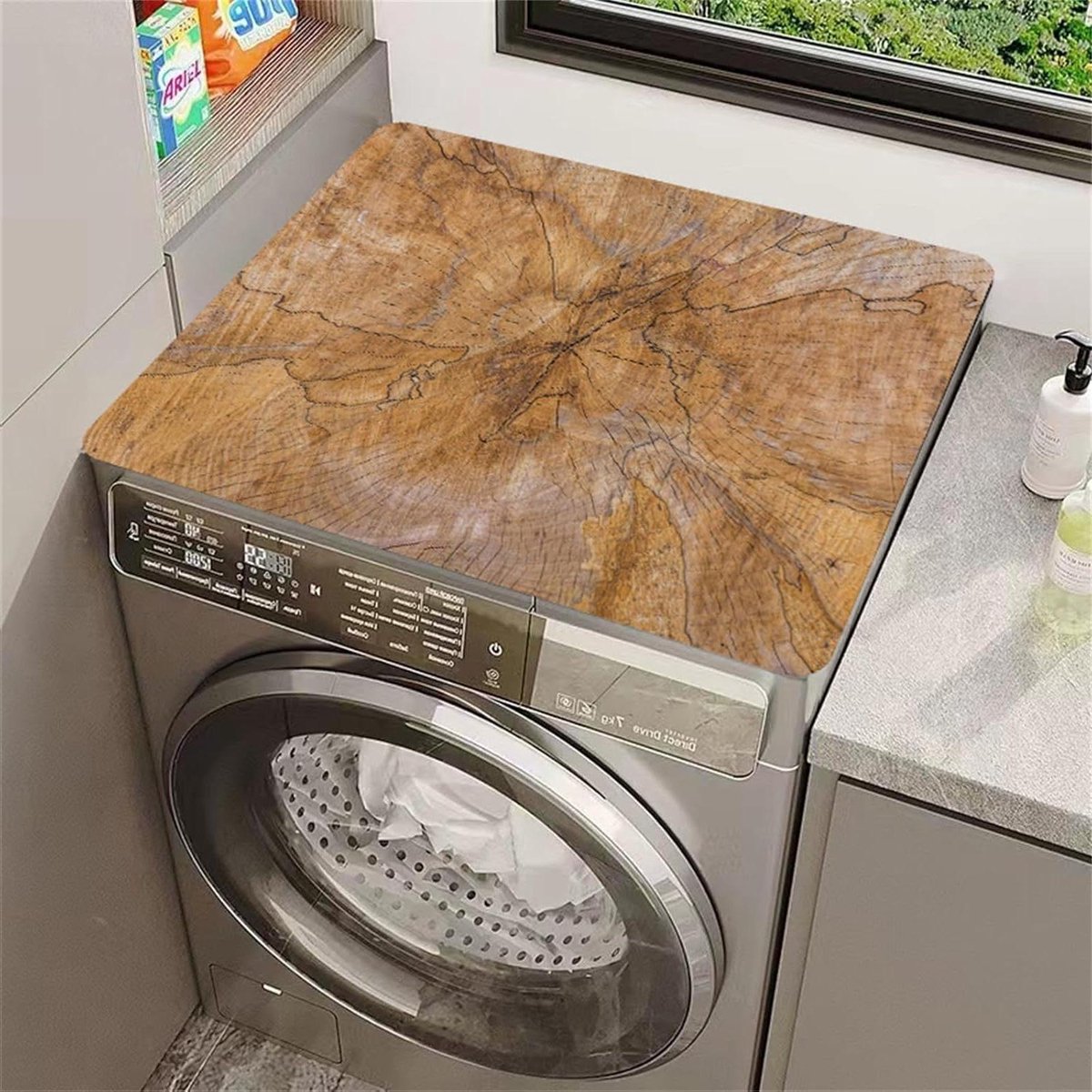 Wasmachine Droger Mat - Bovenplank Beschermer - Aanrecht Droog Houden - Snel Absorberend Sneldrogend - 50 x 60 cm - Houtnerf