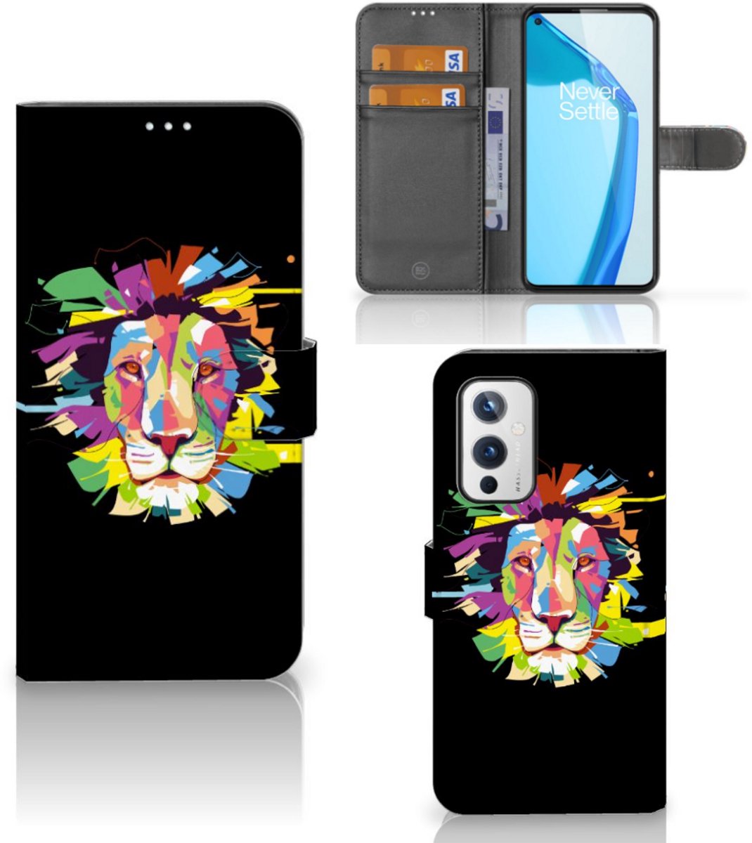 Book Case voor OnePlus 9 Leuk Hoesje Lion Color