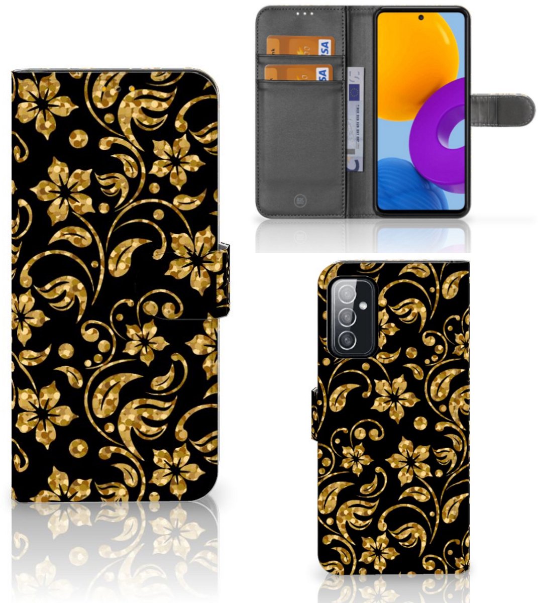 Samsung Galaxy M52 Hoesje Gouden Bloemen