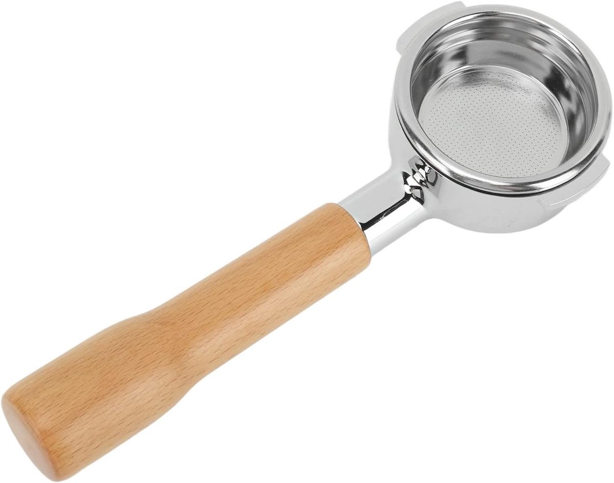 Koffiefilterhouder met Houten Handvat - Roestvrij Staal, 58mm, Ideaal voor Kantoor en Thuisgebruik