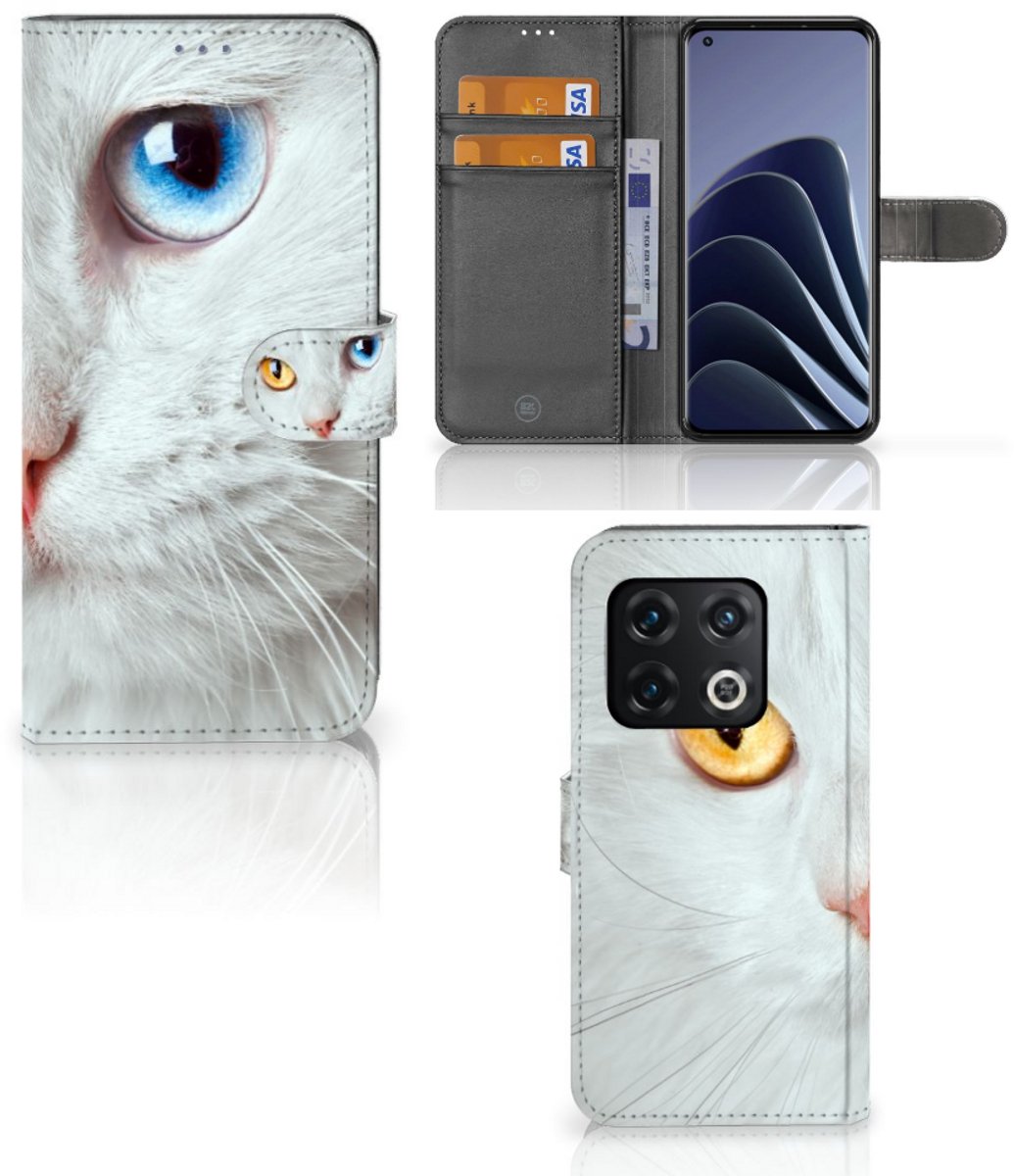 OnePlus 10 Pro Telefoonhoesje met Pasjes Witte Kat