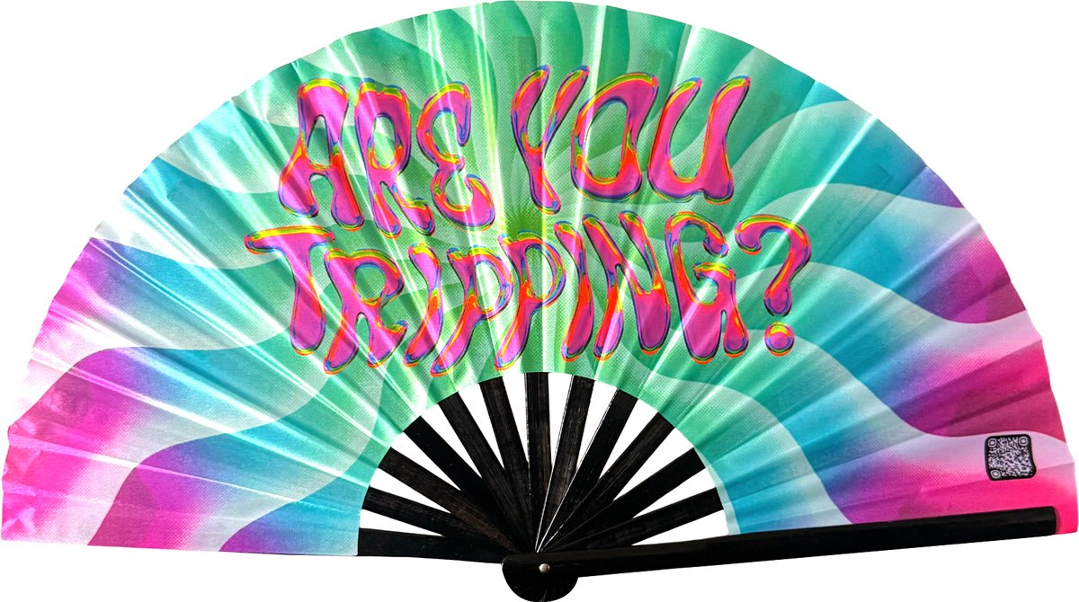 XXL festival waaier - Handwaaier - Spaanse waaier - Glow in the Dark - UV / Blacklight - Glowing effect - 62 x 32 cm - Bamboe - Are you Trippin