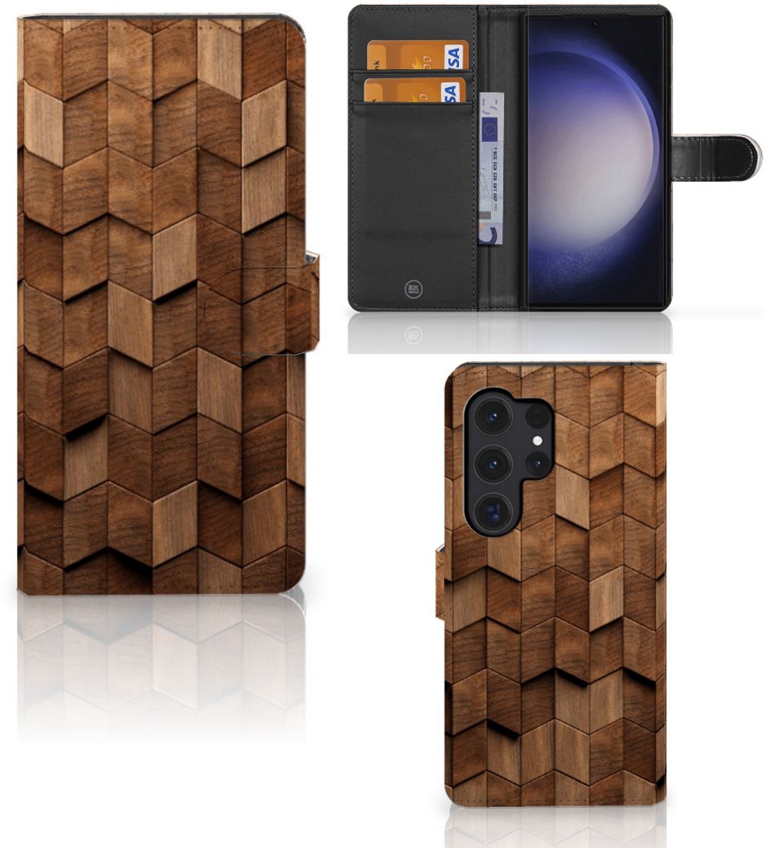 Book Case voor Book Style Case voor Samsung Galaxy S24 Ultra Wooden Cubes