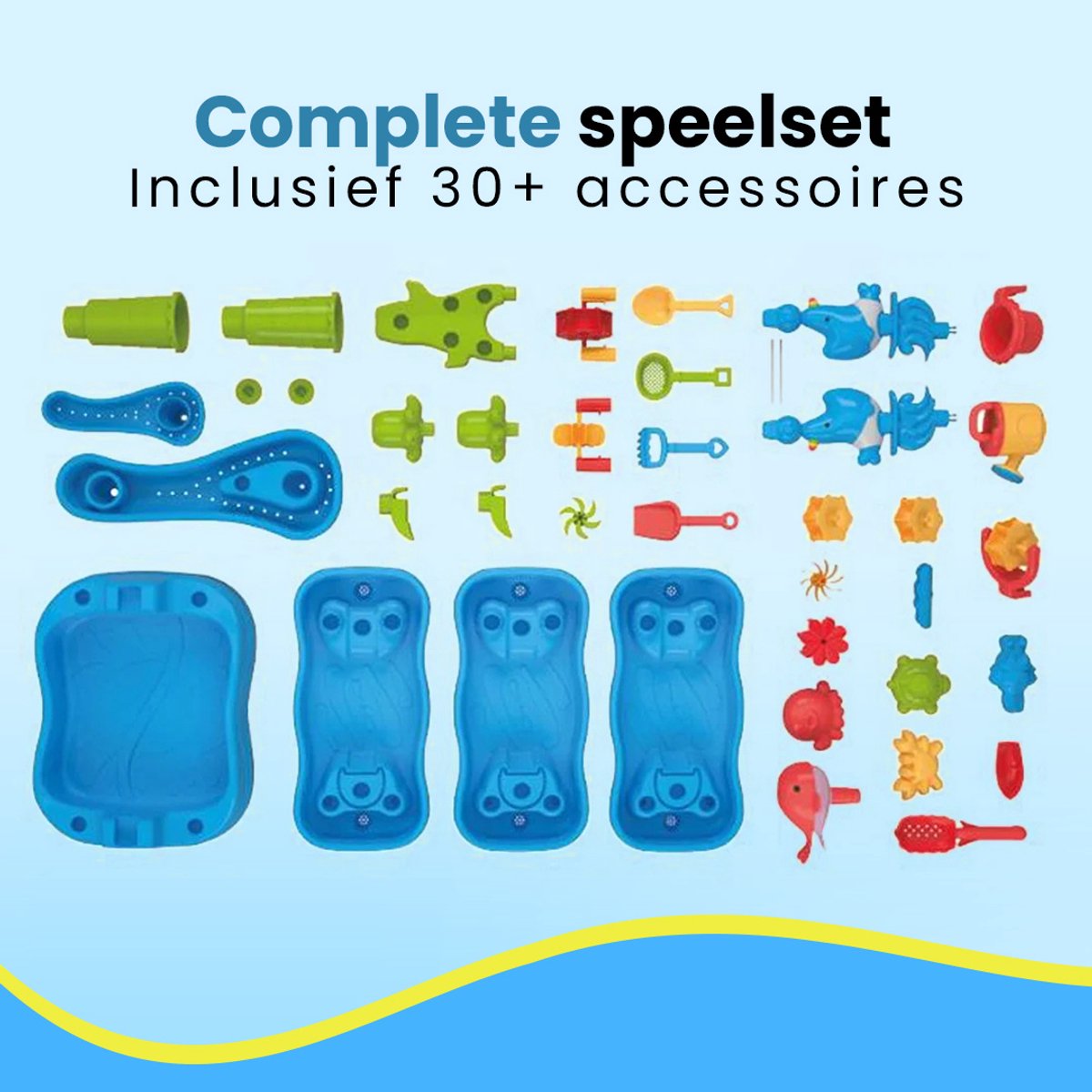 Kiddel XXL Watertafel/Zandtafel Kind – 4in1 Speeltafel – 4 Verdiepingen – Incl. Schepjes, Gietertjes & Zandvormpjes – Buitenspeelgoed — afbeelding 8