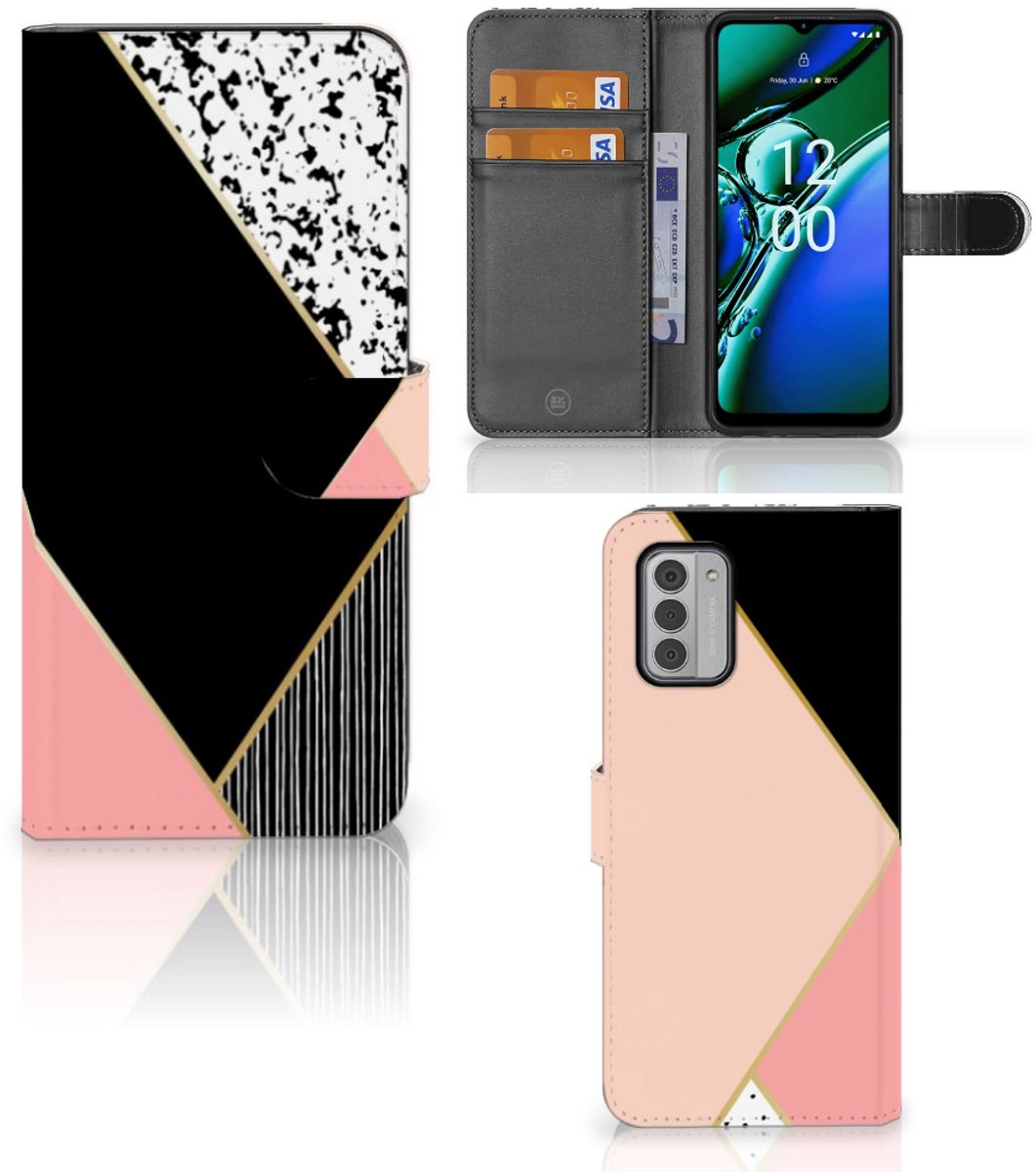 Book Case voor Nokia G42 Book Case Zwart Roze Vormen