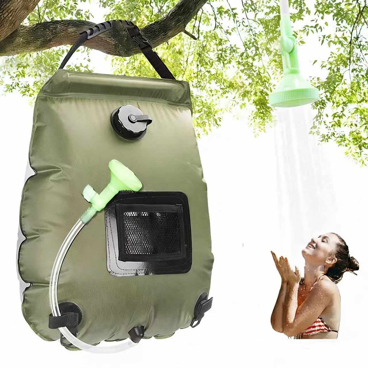 Meedeer Buitendouche-Camping Douchezak-Met Douchekop-Solar Douche-Verwarming-Mobiele Douche-Met Temperatuur Indicator-Draagbare-Groen - 20L