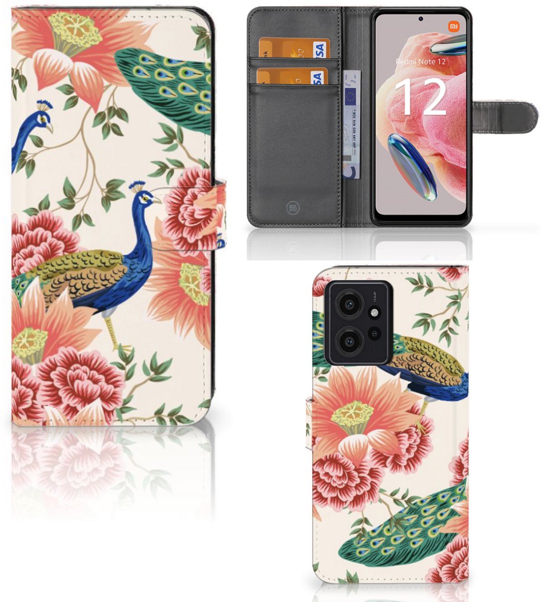 Telefoonhoesje met Pasjes voor Xiaomi Redmi Note 12 4G Pink Peacock