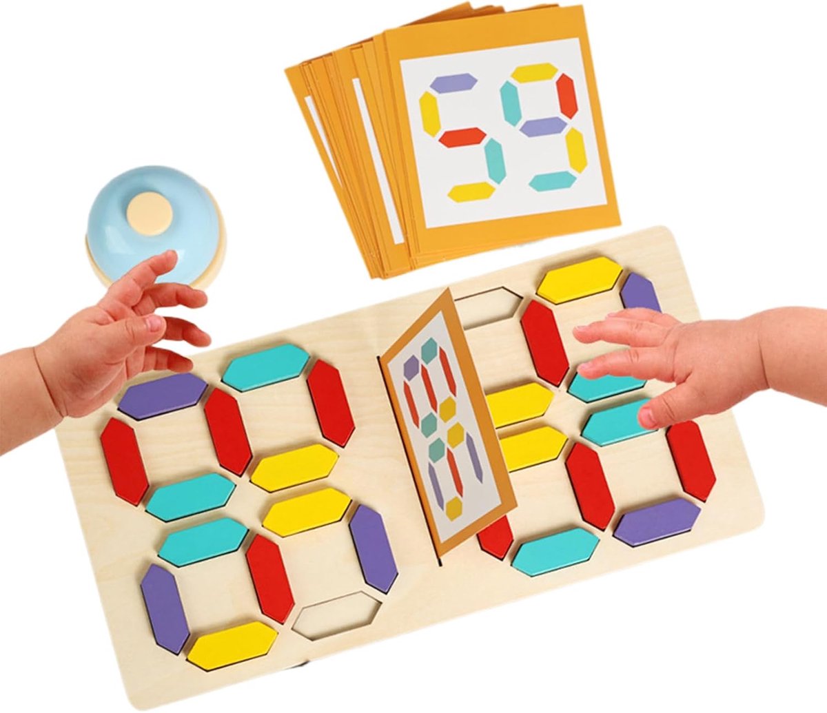 Houten Cijfers Puzzel - Leerzaam Blokkenspel - Vroege Educatie - Interactieve Match Activiteit - 32 x 16 cm