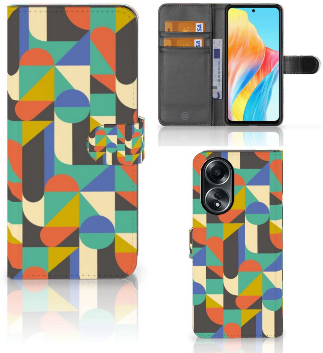 Boekhoesje voor OPPO A58 4G Telefoon Hoesje Funky Retro