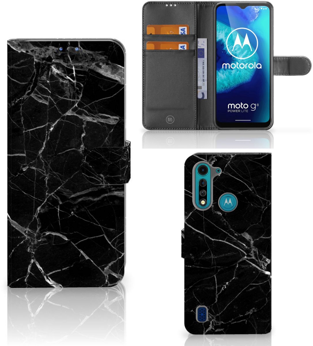 Motorola G8 Power Lite Bookcase Marmer Zwart - Origineel Cadeau Vader
