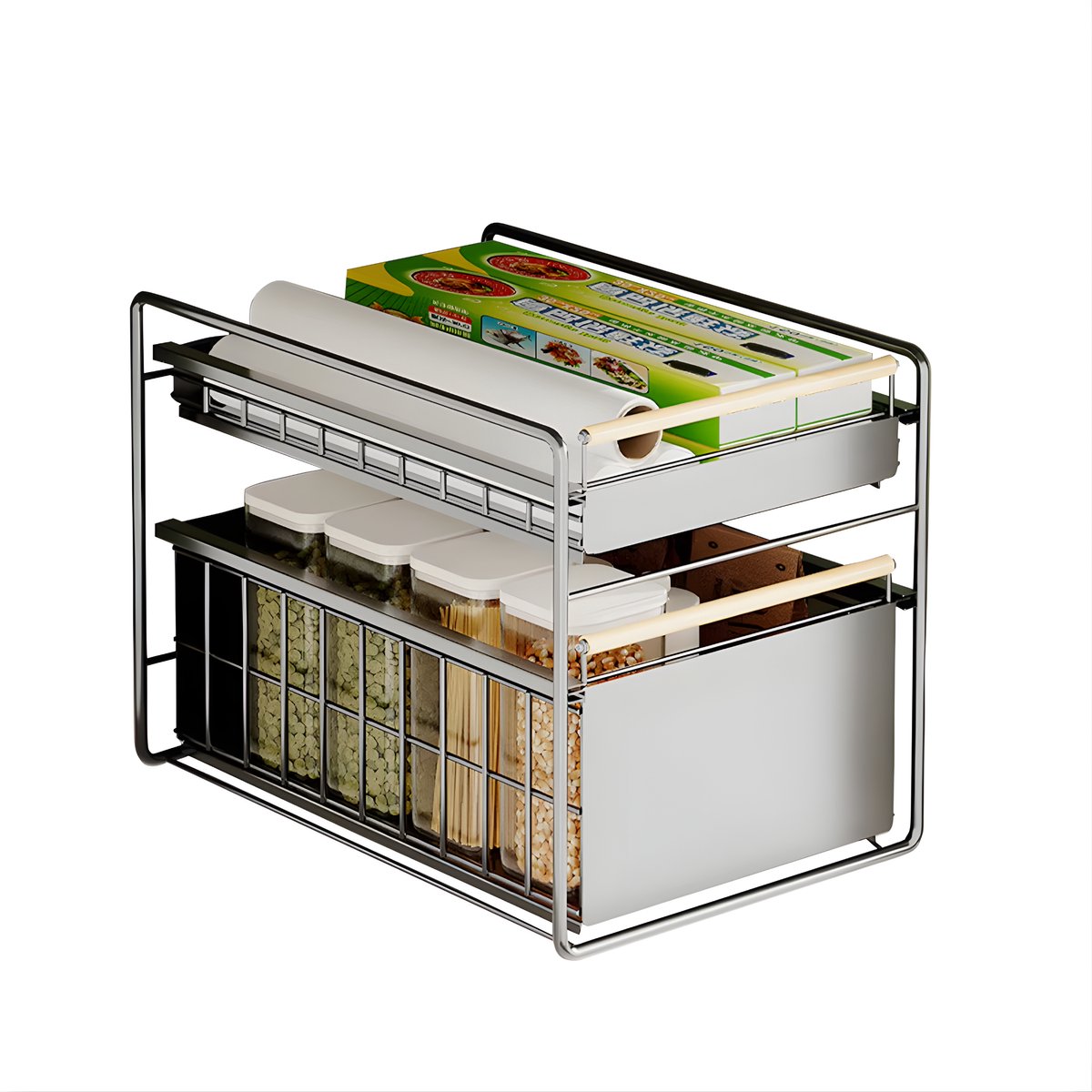 Keukenorganizer - Gootsteen Organizer 2-Laags - Uittrekbare Kast met Ventilatie - Voor Keuken & Badkamer - Zwart