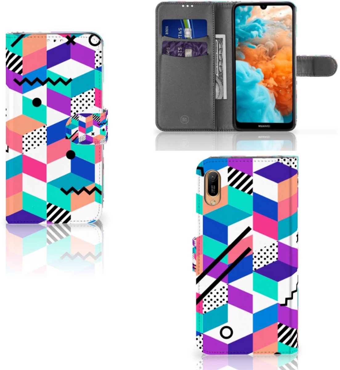 Huawei Y6 (2019) Book Case Blokken Kleurrijk