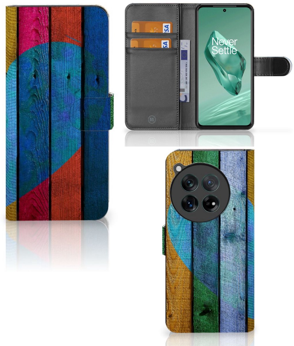 OnePlus 12 Book Style Case Wood Heart - Cadeau voor je Vriend