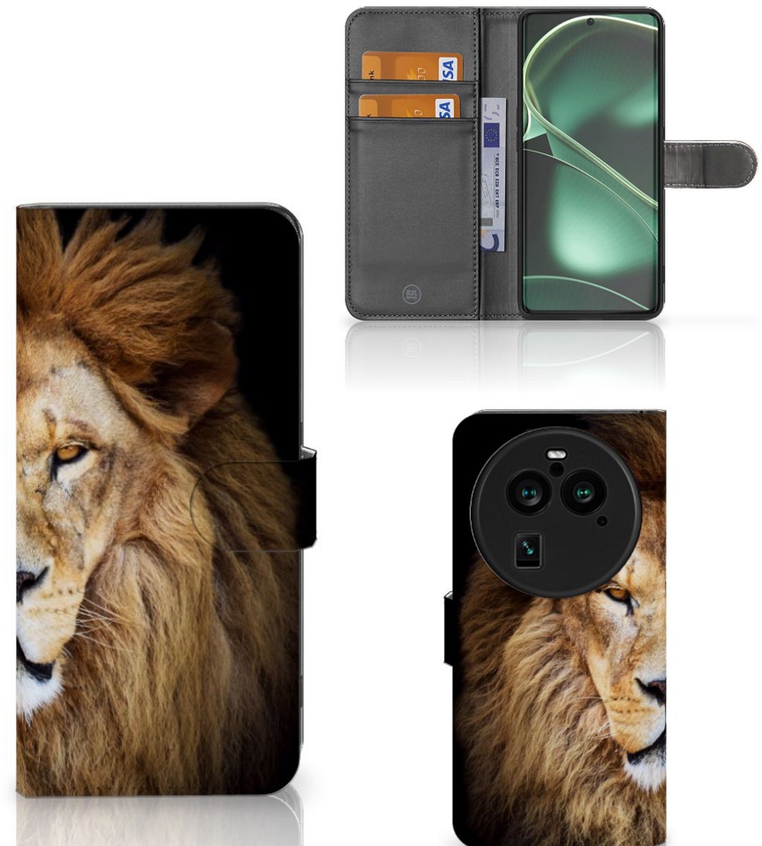 Book Case voor OPPO Find X6 Pro Telefoonhoesje met Pasjes Leeuw