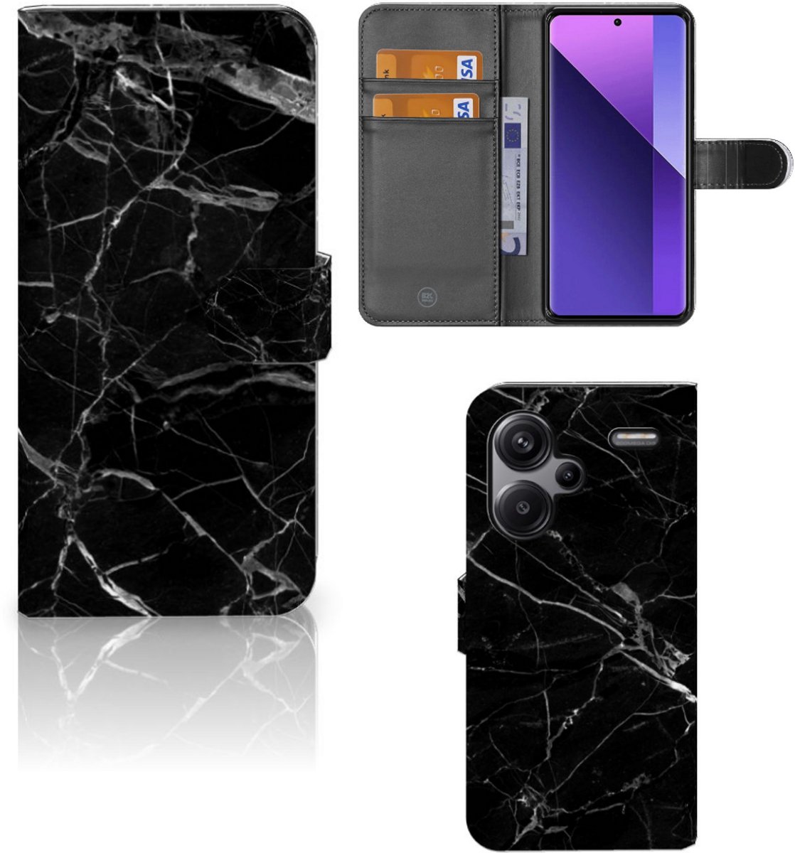 Xiaomi Redmi Note 13 Pro Plus Bookcase Marmer Zwart - Origineel Cadeau Vader