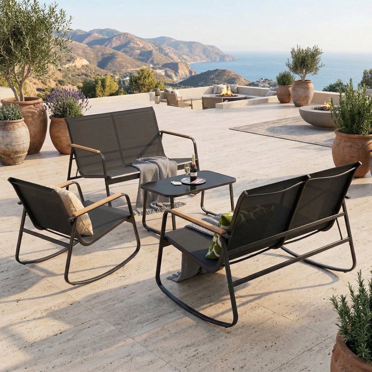 4-delige Moderne Loungeset voor Tuin - Grijs - voor Tuin Terras – Meuble - Medahomestore