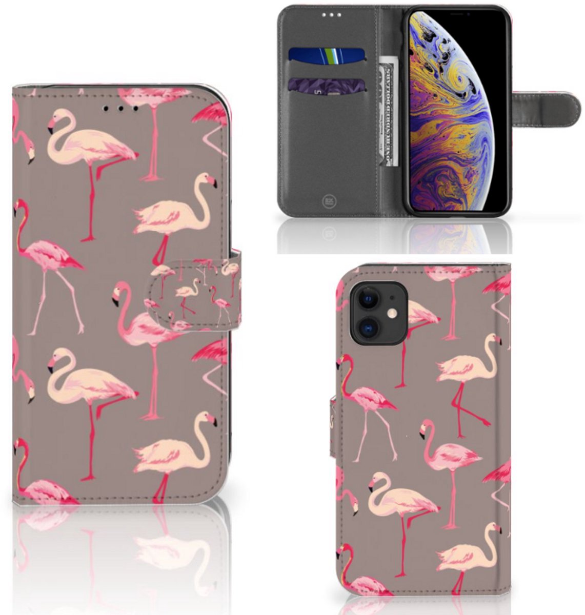 Apple iPhone 11 Telefoonhoesje met Pasjes Flamingo