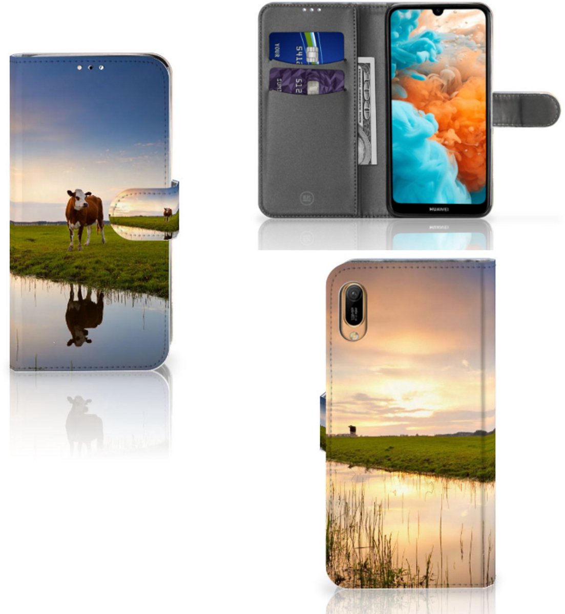 Huawei Y6 (2019) Telefoonhoesje met Pasjes Koe