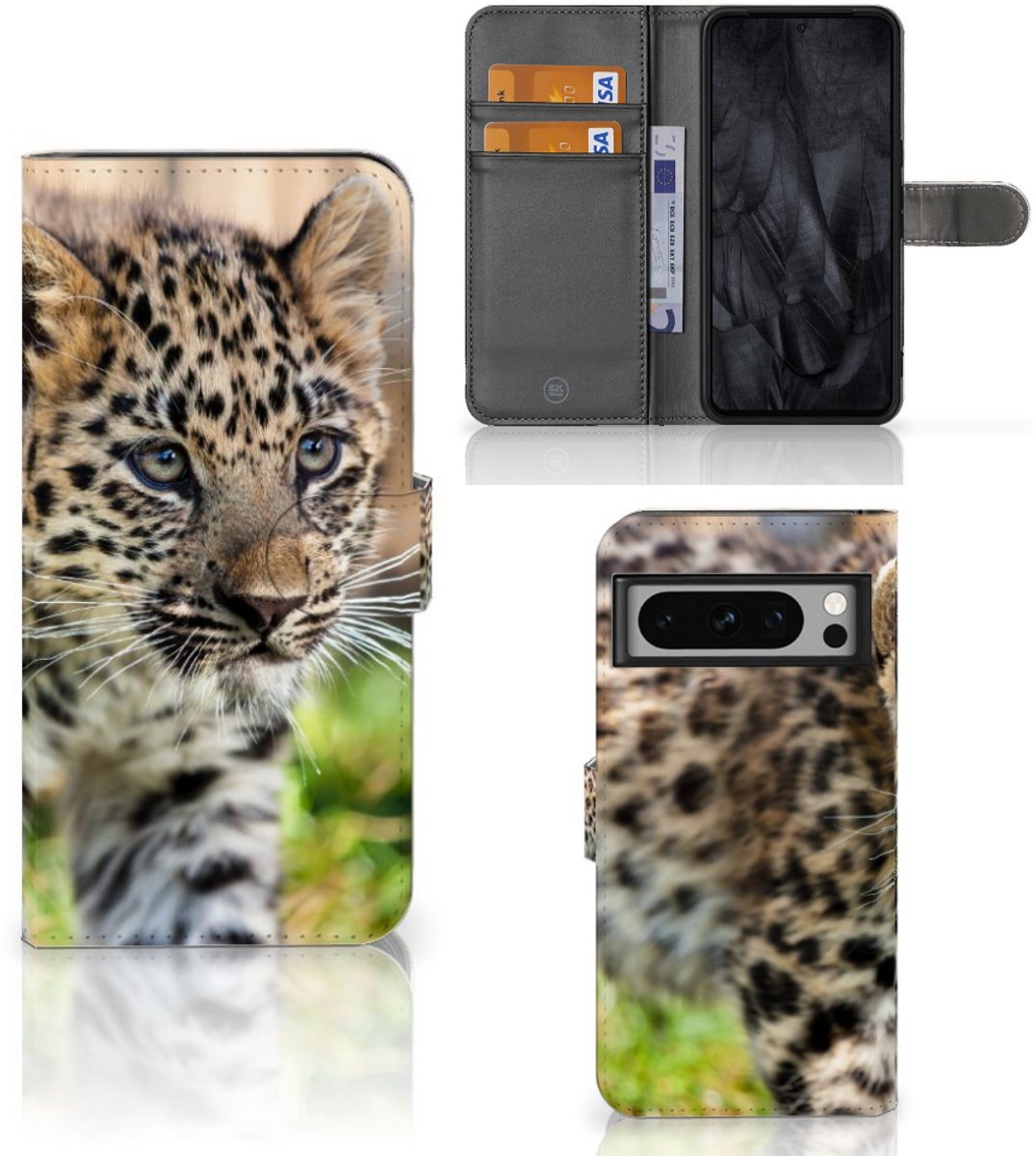 Google Pixel 8 Pro Telefoonhoesje met Pasjes Baby Luipaard