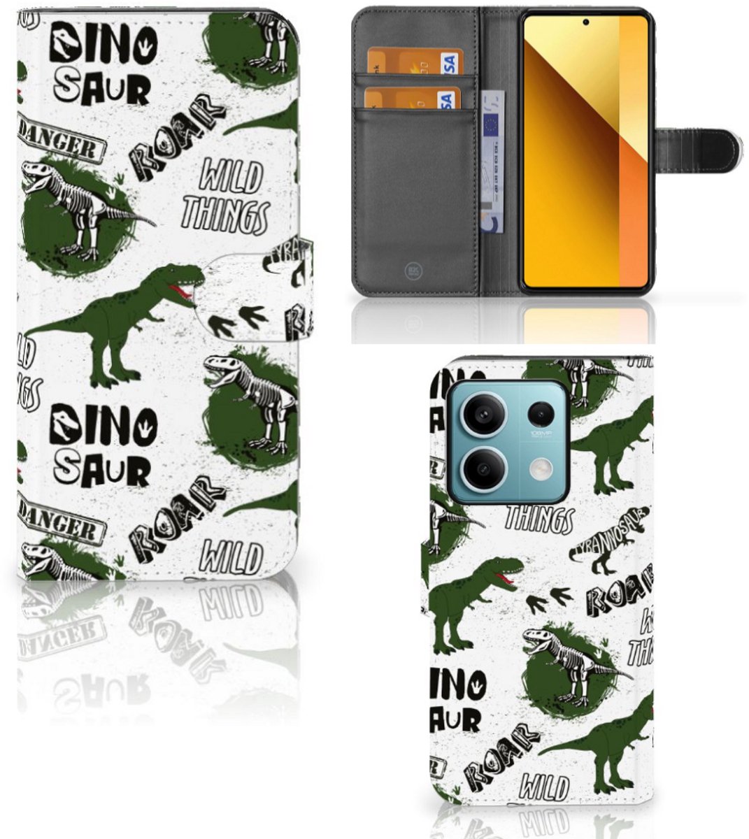 Telefoonhoesje met Pasjes voor Xiaomi Redmi Note 13 5G Dinosaurus