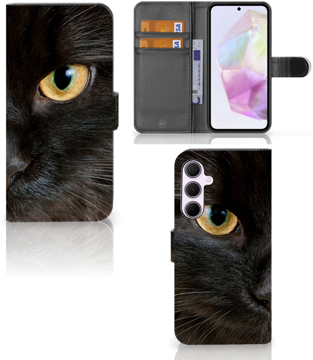 Samsung Galaxy A35 Telefoonhoesje met Pasjes Zwarte Kat