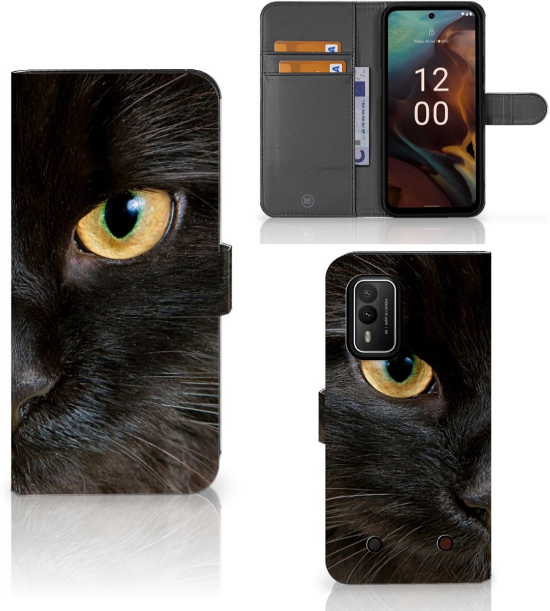 Nokia XR21 Telefoonhoesje met Pasjes Zwarte Kat