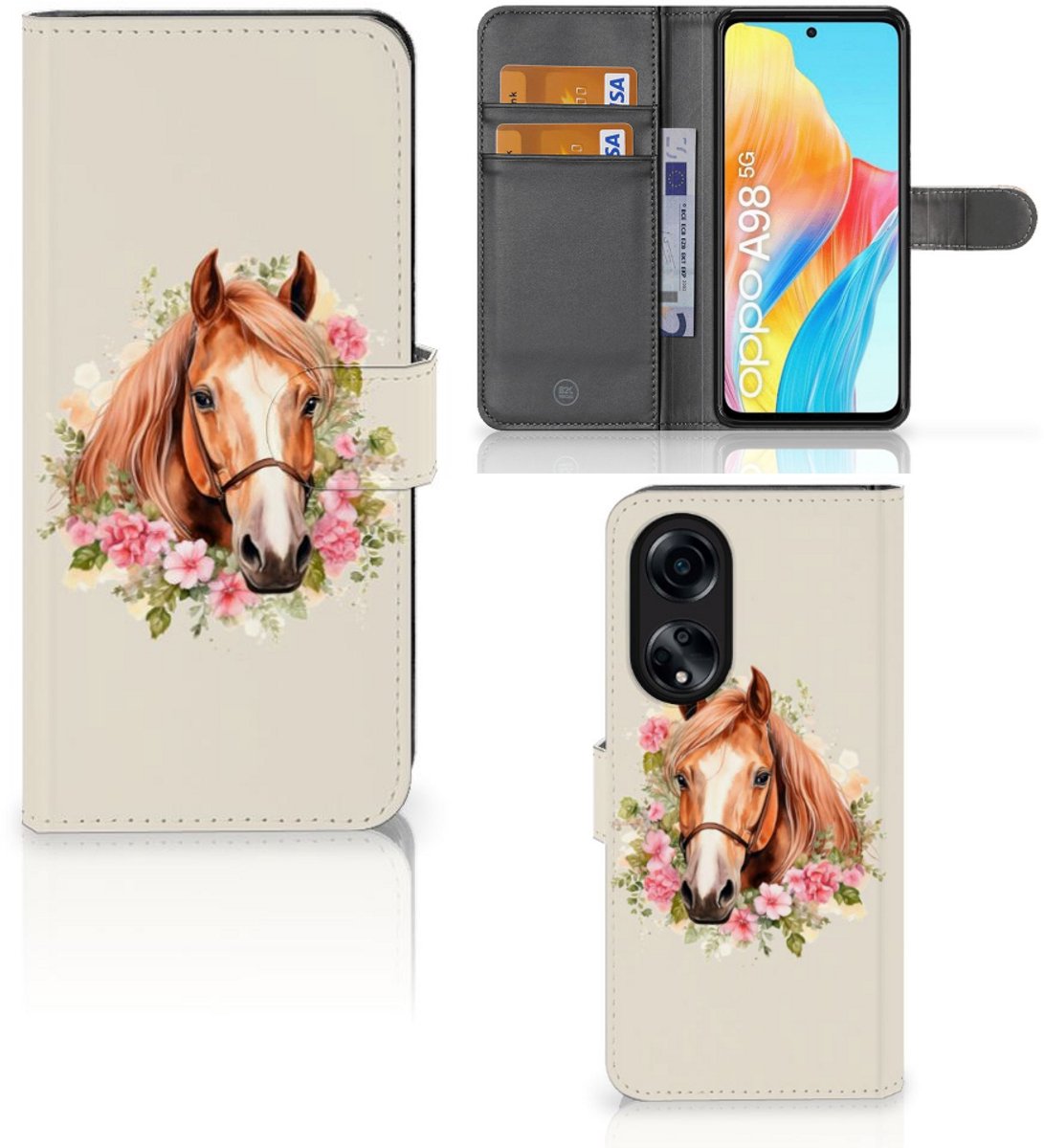 Telefoonhoesje met Pasjes voor OPPO A98 5G Paard