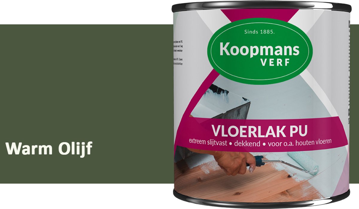 Koopmans Vloerlak PU Zijdeglans – Slijtvaste Lak voor Houten Vloeren, Trappen & Meubels – Krasvast – Binnen – Warm Olijf – 750 ml