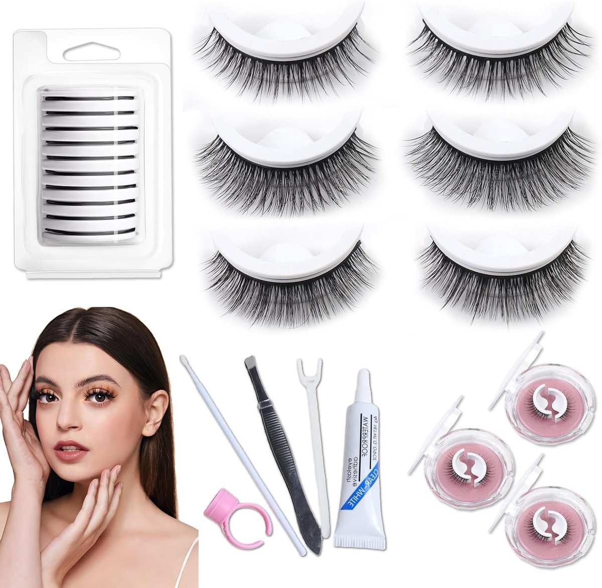Natuurlijke Kat-Oog Wimpers - Wispy Korte Valse Wimpers, Herbruikbare en Zelfklevende Wimpers, 10 Paar voor een Supernatuurlijke Look