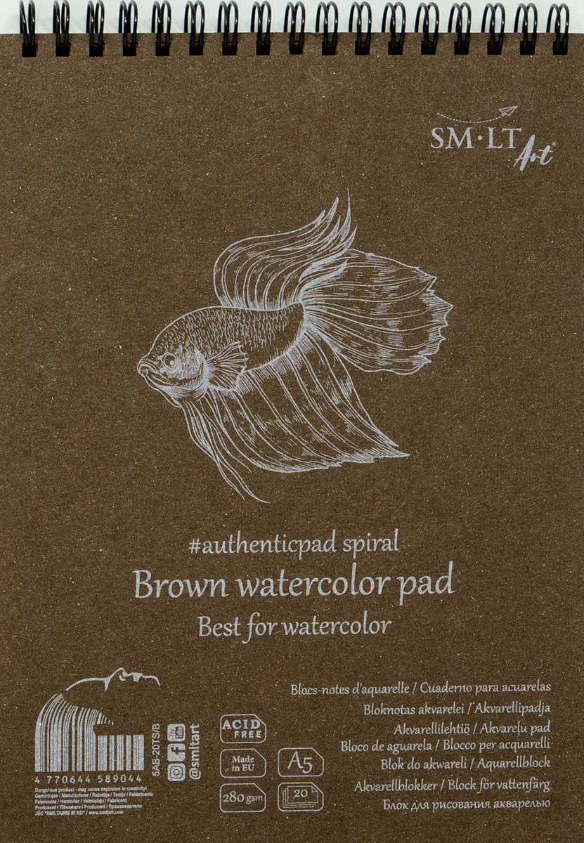 SMLT aquarel ringband A5 bruin papier 280gr FSC 20 vellen.