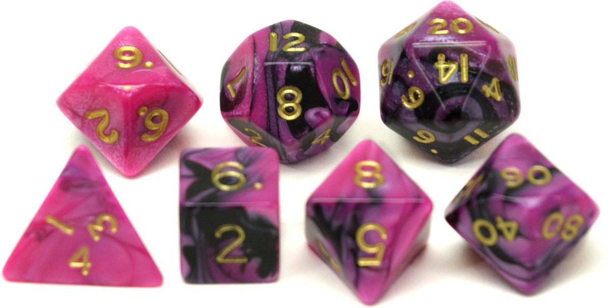 HOT Games dobbelstenen set - Toxic paars zwart - 7 stuks - kunststof.