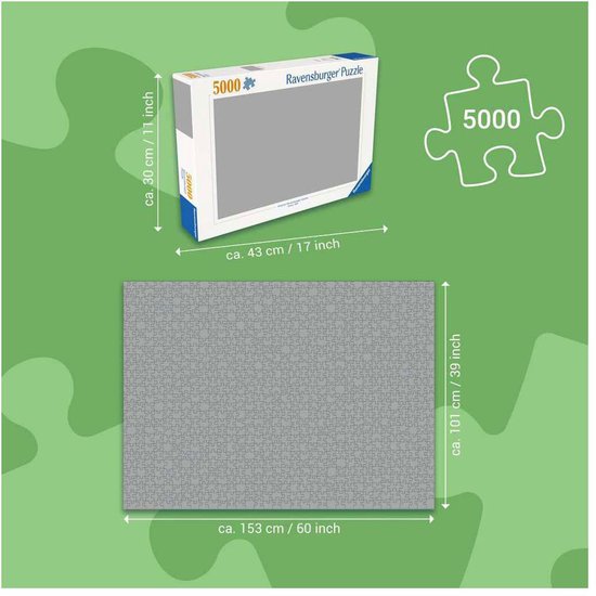 Ravensburger puzzeldoos en puzzelafmetingen voor een 5000-delige puzzel.