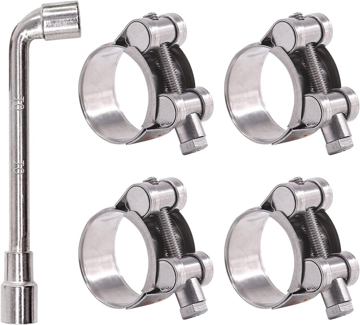 Verstelbare T-bolt slangklemmen van roestvrij staal, 4 stuks, voor slangen van 32-35 mm diameter, zware kwaliteit en duurzaam