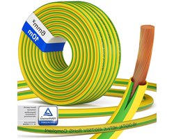 hb-digital 10m 6mm2 aardingskabel H07V-K 1x6mm² flexibele koperen gevlochten draad eenaderig voor PV-systemen zonne-energie kabel bedrading kabel PVC aardingskabel fijndradig groen-geel