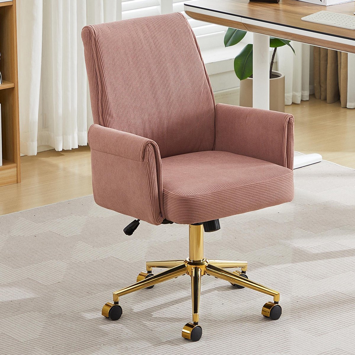 BLACKCOLORS In hoogte verstelbare draaibare bureaustoel met middelhoge rugleuning, gestreepte stoffen bekleding en ergonomische vorm – de ideale keuze voor werk, studie of ontspanning. De middelhoge rugleuning biedt op