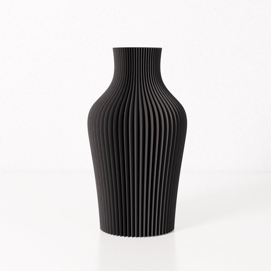 Fleuriek vaas LIV - Zwart H40 cm - Hoge decoratieve vaas met verticale lijnen - Gemaakt van kunststof - Moderne siervaas voor een sfeervol interieur