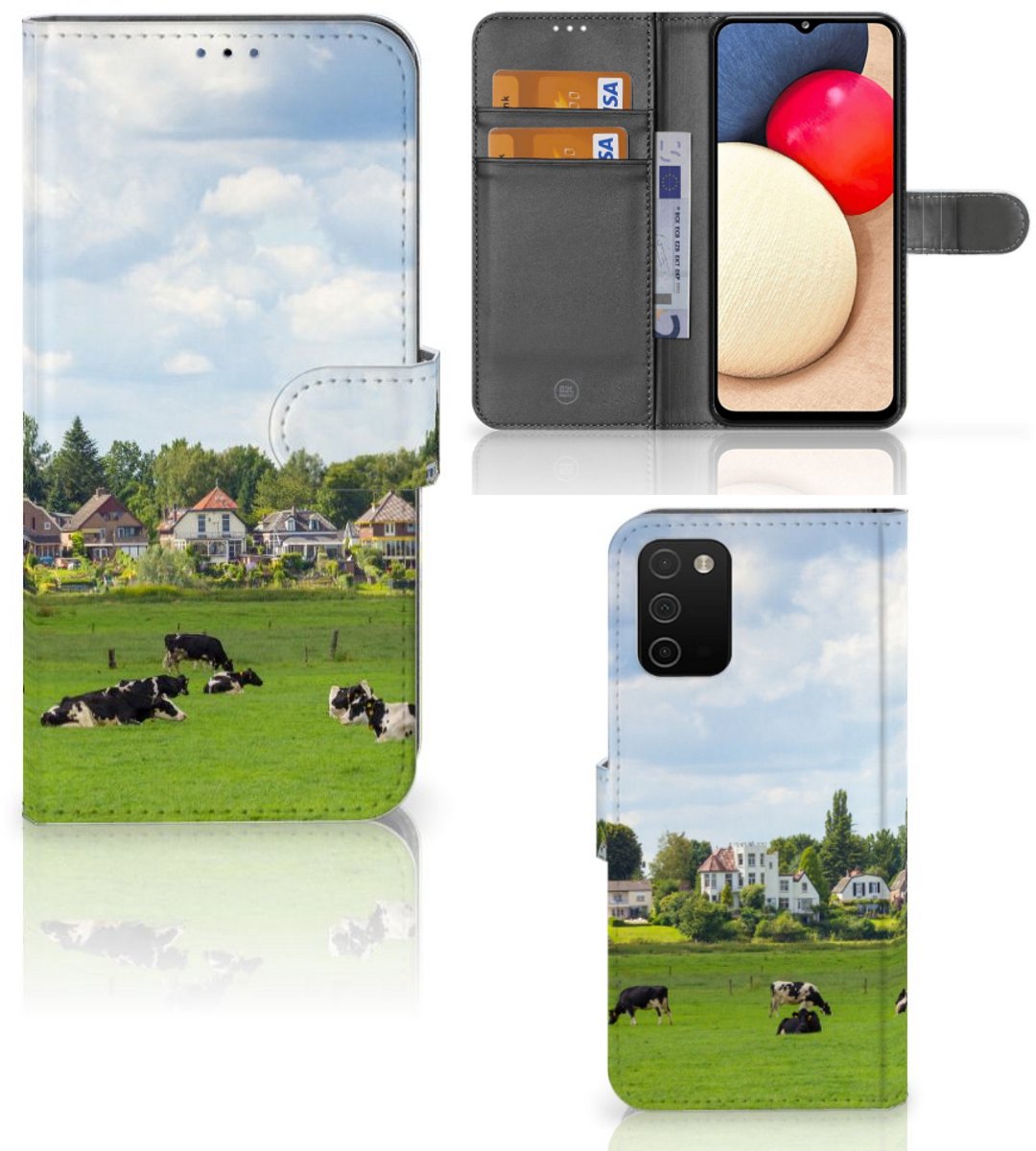 Book Case voor Samsung Galaxy A03s Telefoonhoesje met Pasjes Koeien