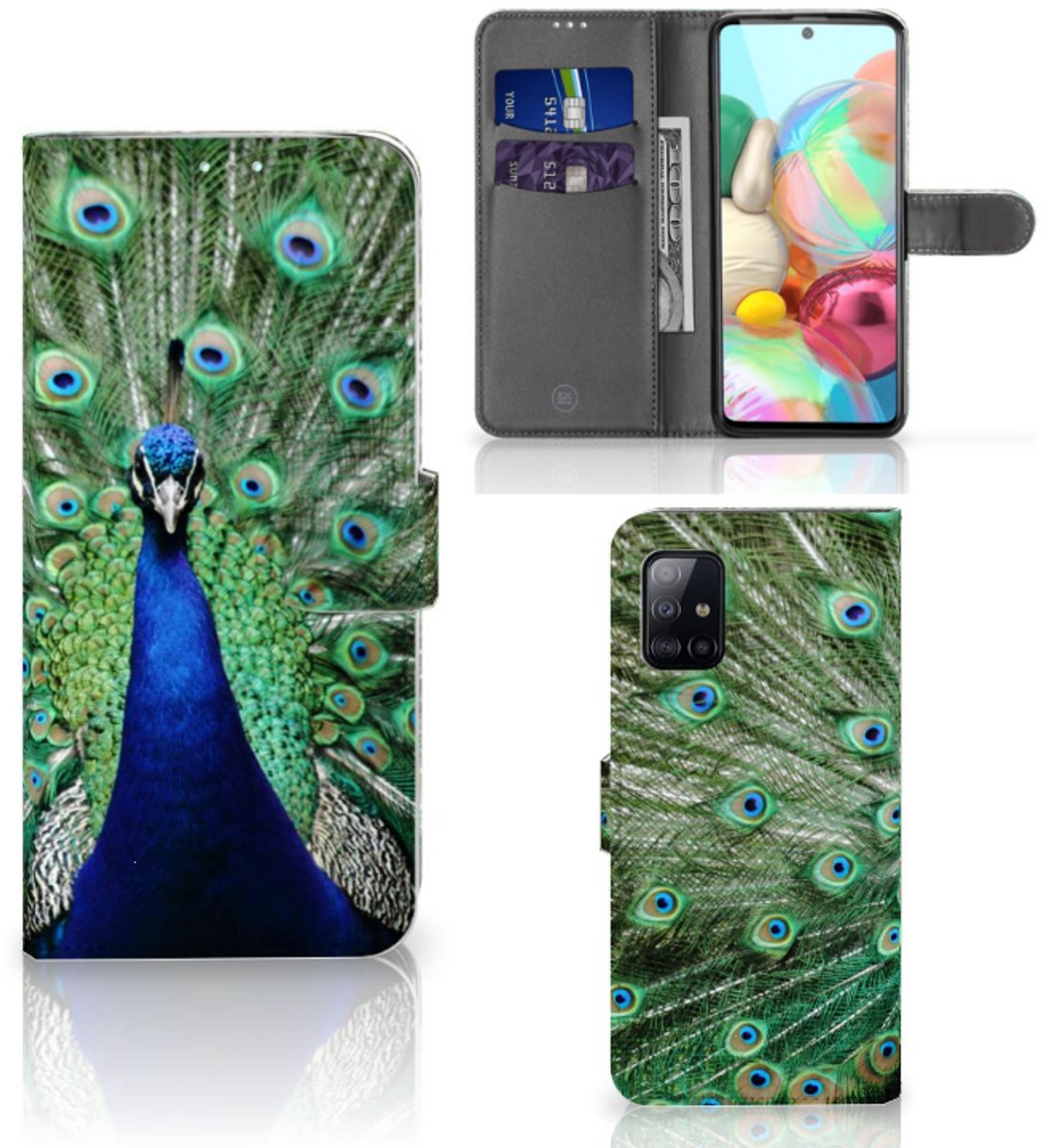 Book Case voor Samsung Galaxy A71 Telefoonhoesje met Pasjes Pauw