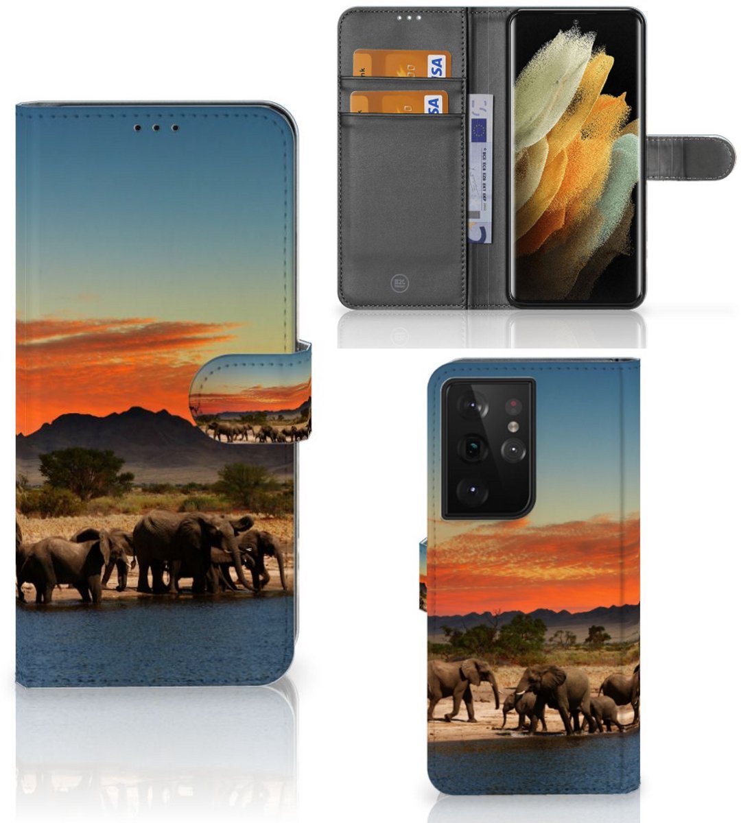 Book Case voor Samsung Galaxy S21 Ultra Telefoonhoesje met Pasjes Olifanten