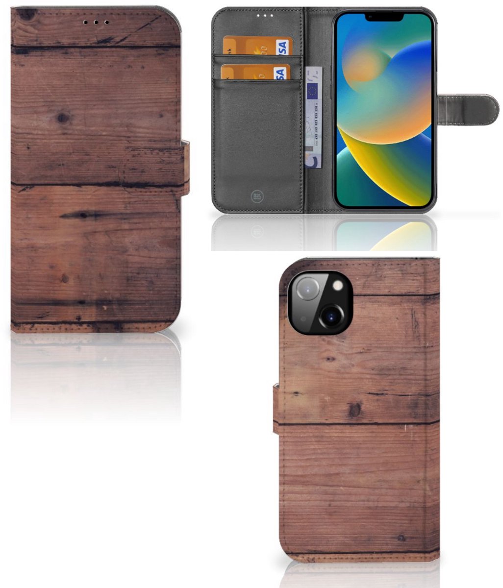 iPhone 14 Plus Book Style Case Old Wood