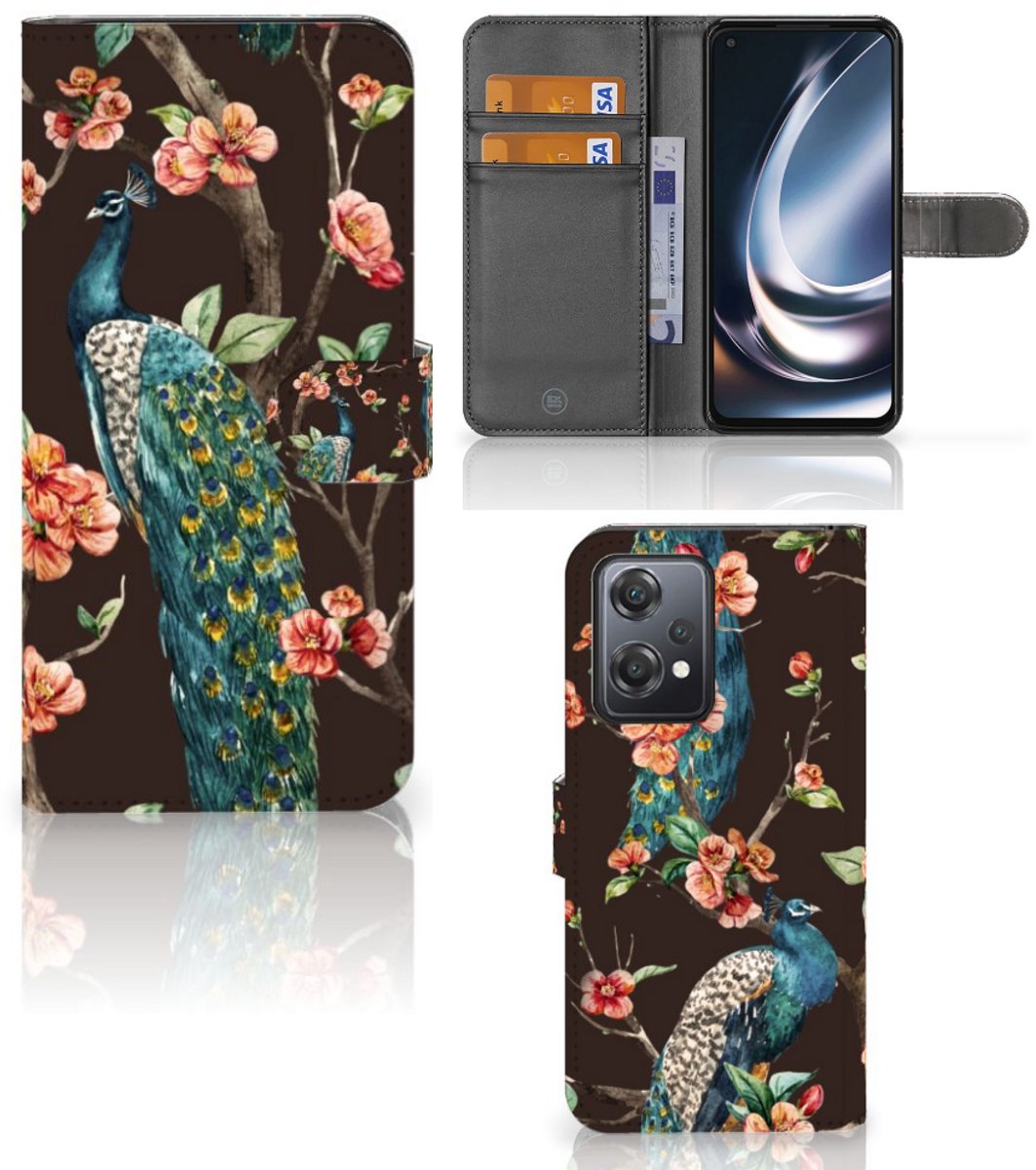 OnePlus Nord CE 2 Lite Telefoonhoesje met Pasjes Pauw met Bloemen