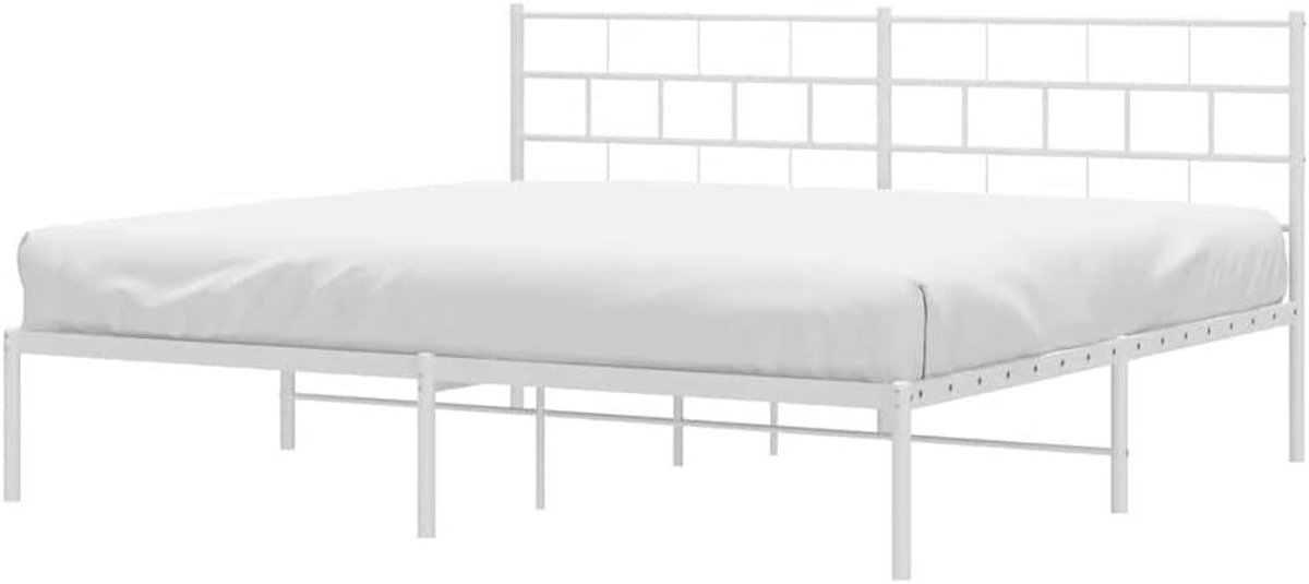vidaXL Bedframe met hoofdbord metaal wit 193x203 cm, tweepersoonsbed, bedden, ledikant, be