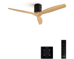 CREATE - Plafondventilator 40W silent 100% hout - S - Geen licht - Controller voor wandmontage - WIND CALM NATURAL WOOD