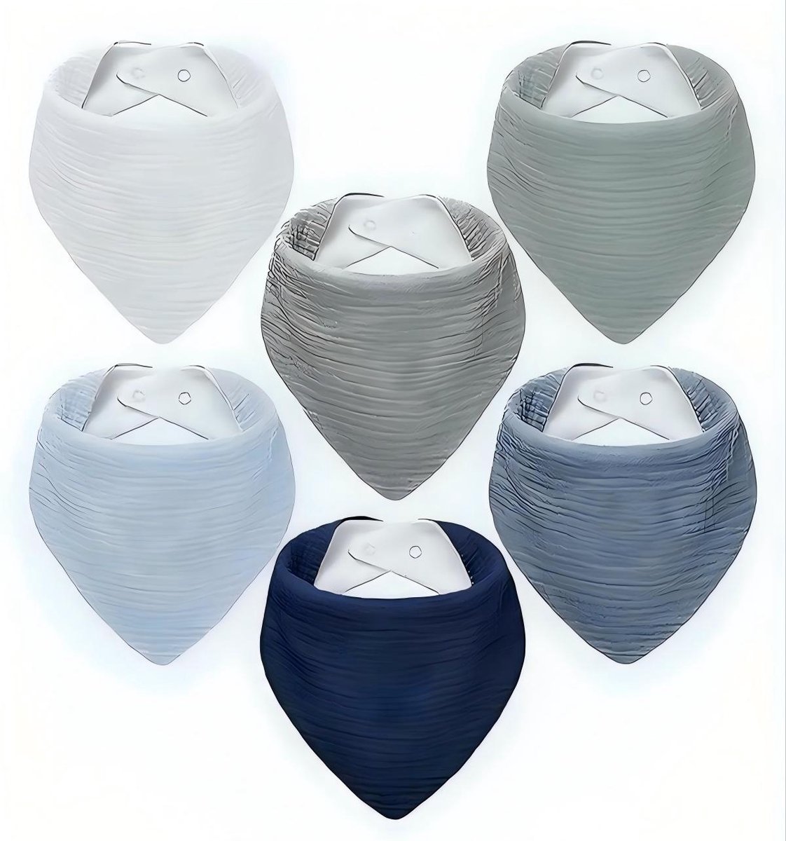Babykwijlslabbetjes – Set van 6 – 42 x 20 cm – Slabbetjes/Bandana's – Absorberende slabbetjes van katoenen gaas voor pasgeborenen – Handdoekstof – Driehoekig, verstelbaar, zacht – Unisex-design – Geschikt voor baby's jonger dan 3 jaar