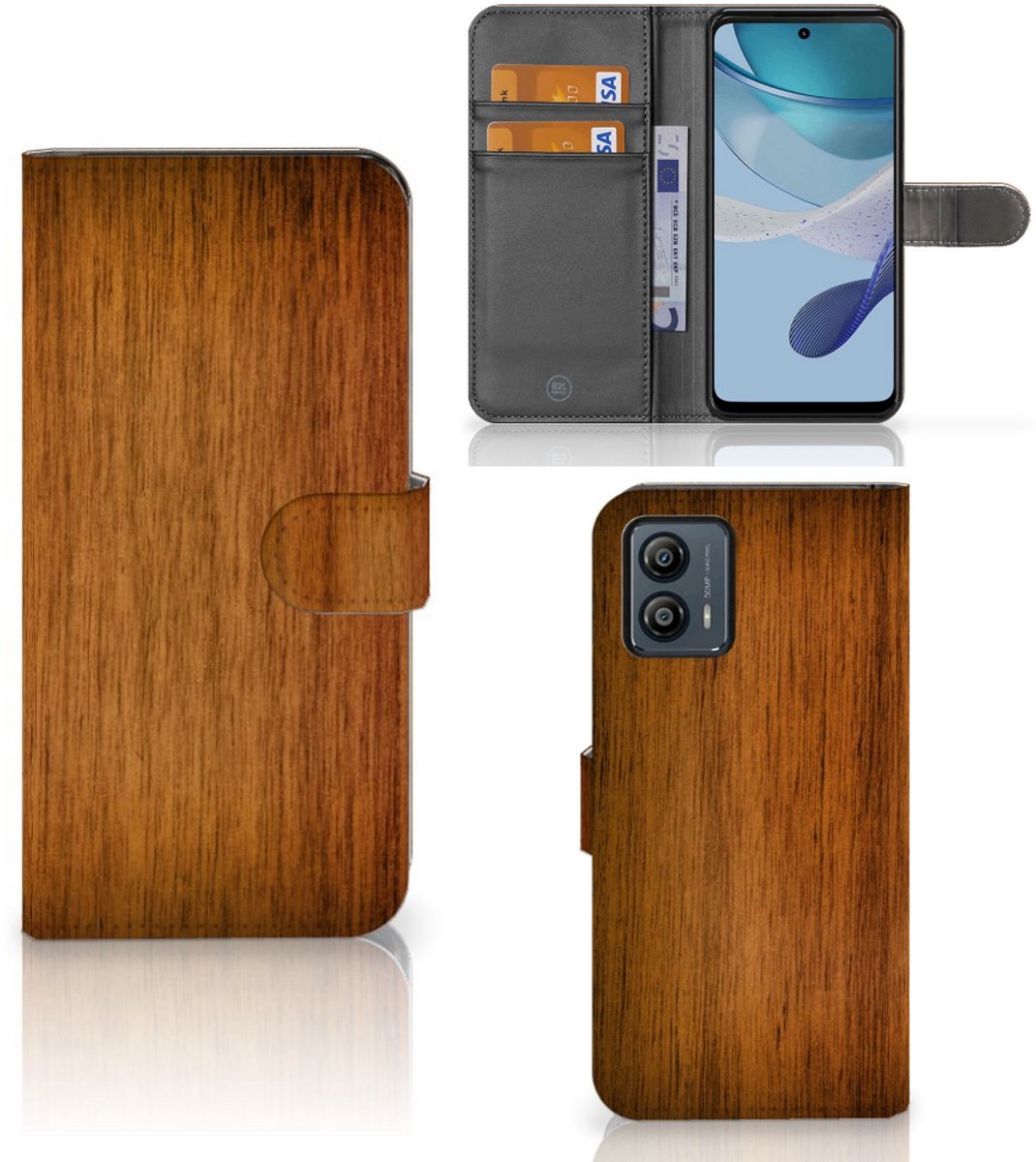 Motorola Moto G53 Book Style Case Donker Hout